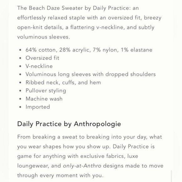 NWT Size S - Anthropologie Beach Daze Cotton Oversized Sweater (NWT US$ 138) - Picture 8 of 16